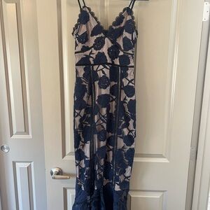 Blue and Black Sleeveless Maxi Dress with V-Neck
